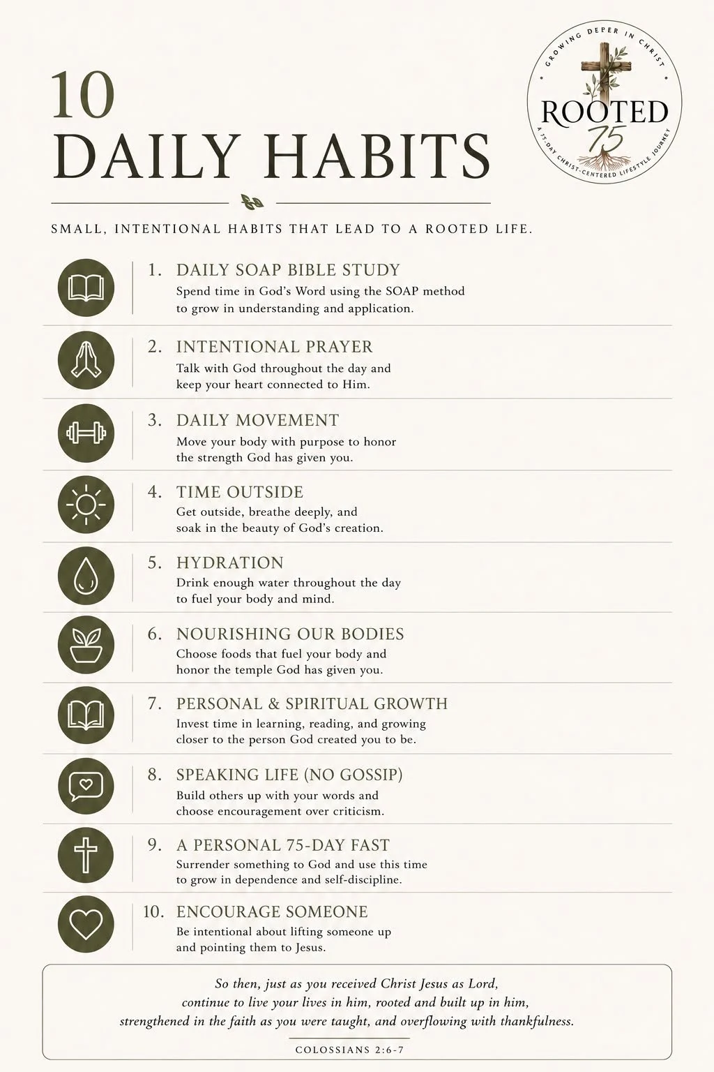 Rooted 75 ten daily habits printable